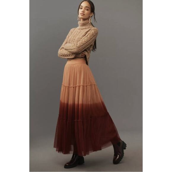 ANTHROPOLPOGIE Let Me Be Ombre Tulle Maxi Skirt | Red Motif | XL | NWOT - Picture 4 of 10